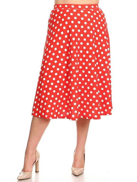 Women's Plus Size A-Line Casual Flared Elastic Band Polka Dot Midi Skirt