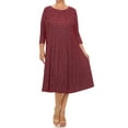 thumbnail image 1 of MOA Collection Women's Plus Size A-line Round Neck 3/4 Sleeves Polka Dot Dress, 1 of 4