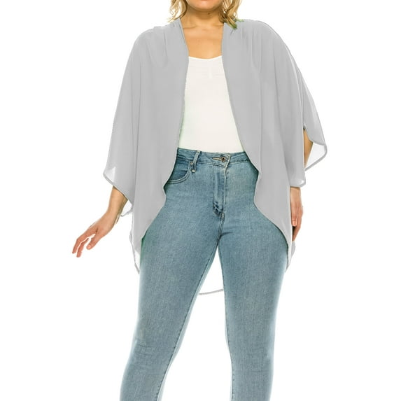 MOA Collection Women's Plus Size Casual Cardigan Loose Fit Soft Draped Kimono Sleeve