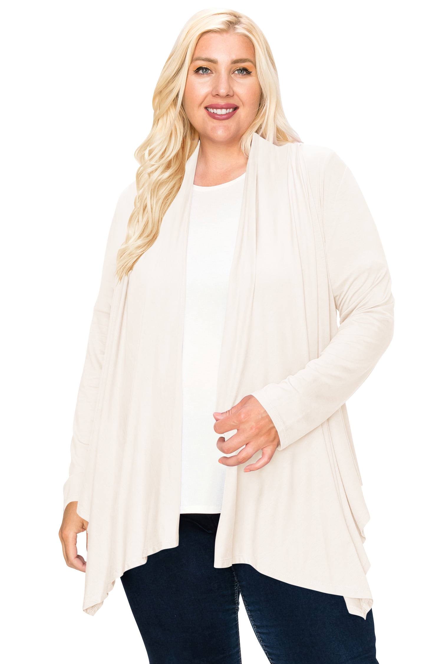 MOA COLLECTION Women's Plus Size Casual Long Sleeve Draped Open Front ...