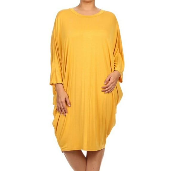 MOA Collection Women's Plus Size Casual Loose Fit Dolman Sleeve Midi Dress