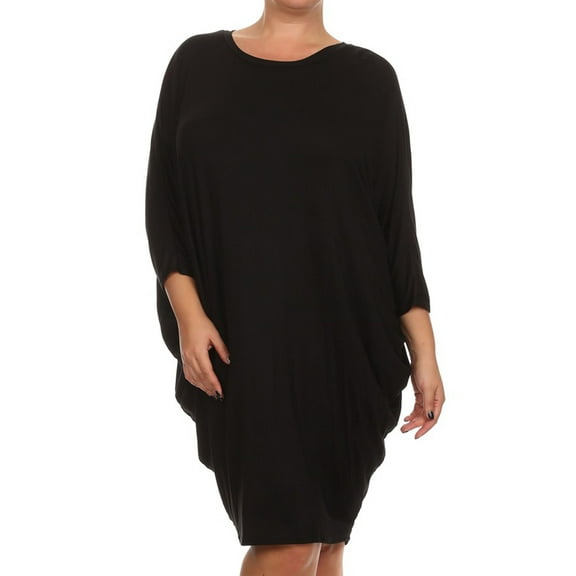 MOA Collection Women's Plus Size Casual Loose Fit Dolman Sleeve Midi Dress