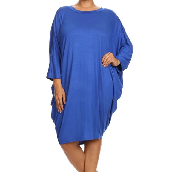 MOA Collection Women's Plus Size Casual Loose Fit Dolman Sleeve Midi Dress