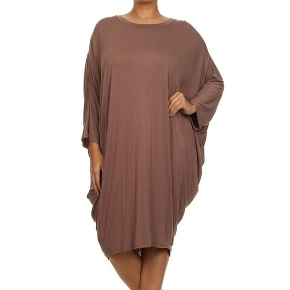 MOA Collection Women's Plus Size Casual Loose Fit Dolman Sleeve Midi Dress