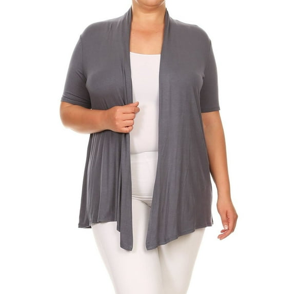 Moa Collection Women's Plus Size Open Front Cardigan – Casual Short Sleeve Design