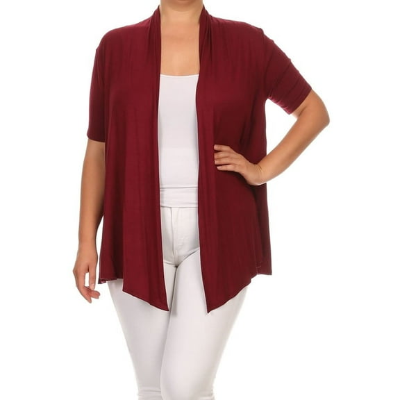 Moa Collection Women's Plus Size Open Front Cardigan – Casual Short Sleeve Design