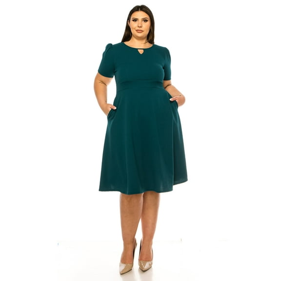 PLUSSIZEHOUSE Fit & Flare, Keyhole Neck, Short Sleeve Dress, Women's Plus