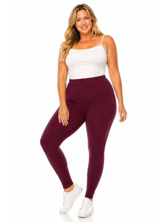 Women's Plus Size Microfiber Full Length Solid Leggings, Soft Stretch High Waist Pants