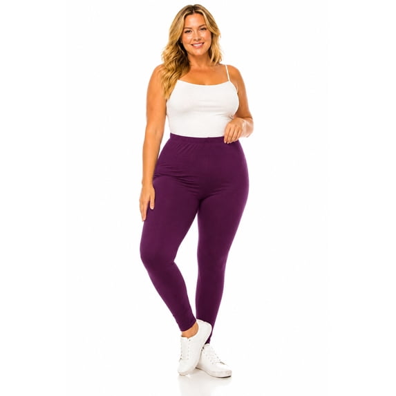 Women's Plus Size Microfiber Full Length Solid Leggings, Soft Stretch High Waist Pants