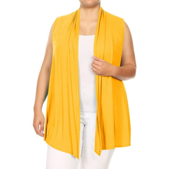 MOA Collection Women's Plus Size Open Front Relexed Fit CasualSleeveless Vest Cardigan