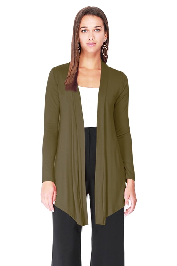 Women's Plus Solid Basic Open Draped Front Long Sleeve Relaxed Cardigan Sweater