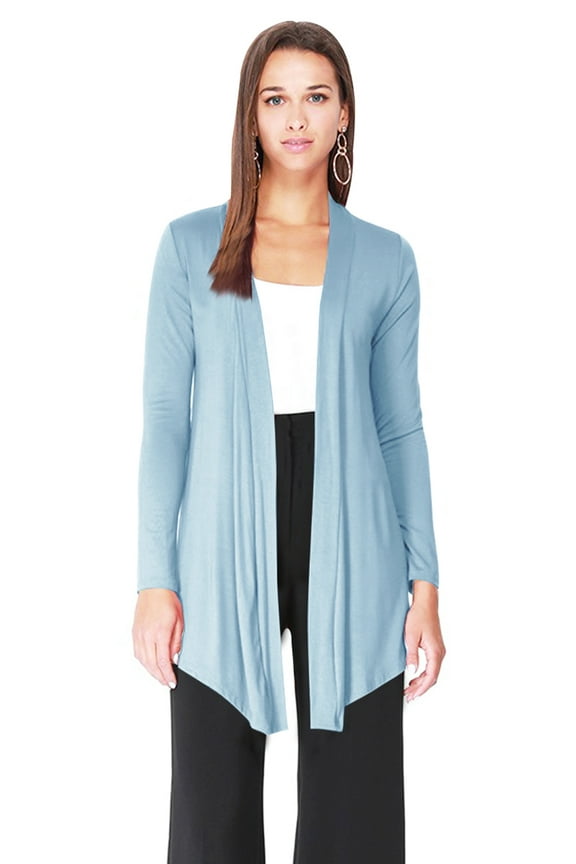 Women's Plus Solid Basic Open Draped Front Long Sleeve Relaxed Cardigan Sweater
