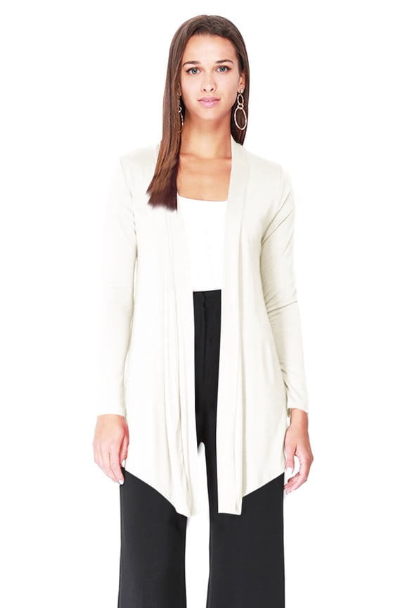 Women's Plus Solid Basic Open Draped Front Long Sleeve Relaxed Cardigan Sweater