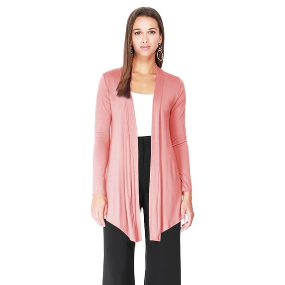 MOA Collection Women's Plus Solid Basic Open Draped Front Long Sleeve Relaxed Cardigan Sweater