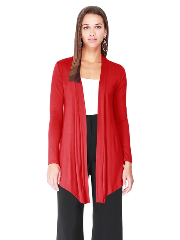 Women's Plus Solid Basic Open Draped Front Long Sleeve Relaxed Cardigan Sweater