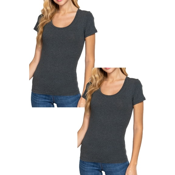 Women's Short Sleeve Scoop Neck Cotton Jersey Top Soft and Stretchy 2-Pack