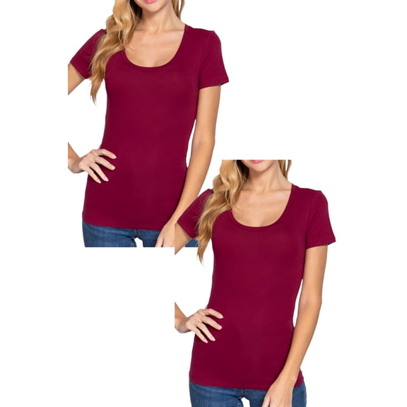 Women's Short Sleeve Scoop Neck Cotton Jersey Top Soft and Stretchy 2-Pack