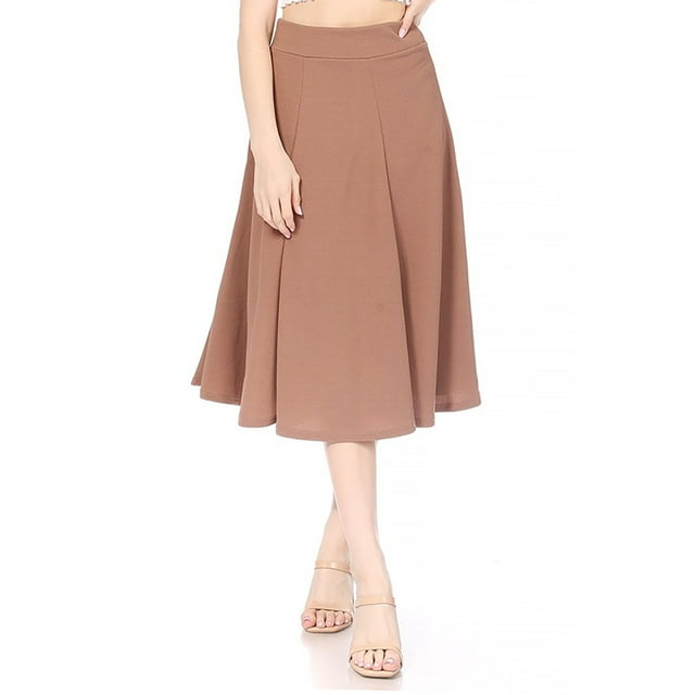MOA Collection Women's Solid Flared Lightweight Elastic Long Midi A-Line Skirt Comfortable and Stylish