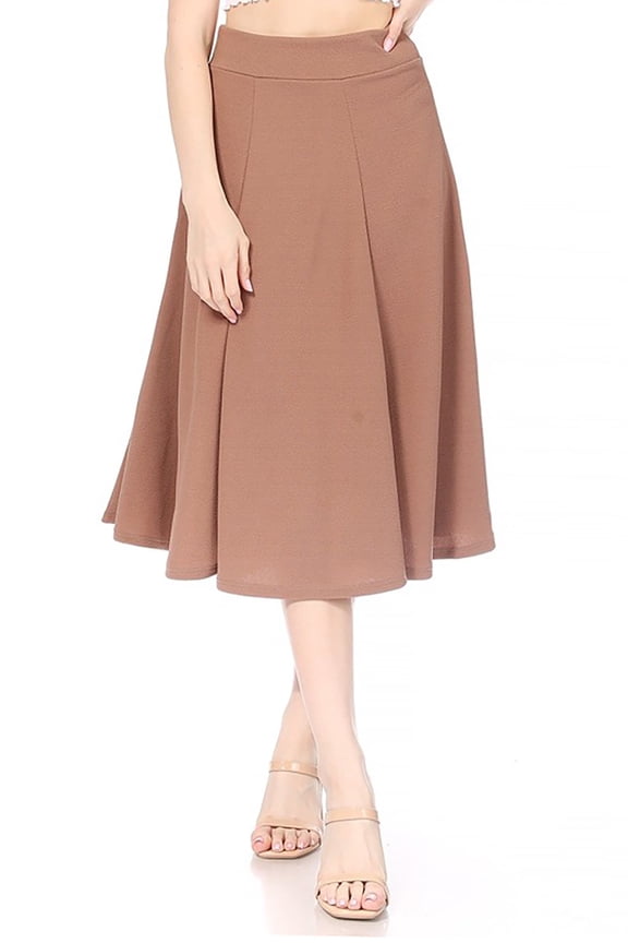 MOA Collection Women's Solid Flared Lightweight Elastic Long Midi A-Line Skirt Comfortable and Stylish