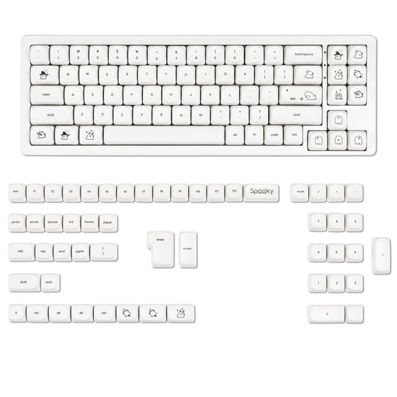 MOA Profile PBT Keycap Set: Minimalist Tiny Font with Cute Cats & Slim Dogs Design for Mechanical Keyboard (Cherry MX Switches)
