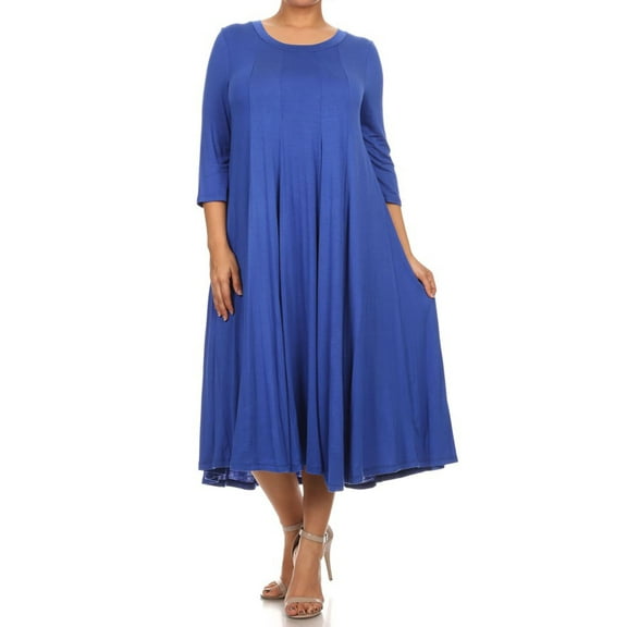 MOA USA Women's PLUS trendy style, solid, 3/4 sleeve dress.