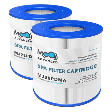 MOAJ Advanced Spa Filter 2-PACK Replaces PDM28, Aquarest Spas 461273, Filbur FC-9944, Baleen AK-461273, Spa Daddy SD-01392, Dream Maker 461273, PLFPDM28 | 7 1/4" x 5 1/2" | 28 SF | Washable & Reusable