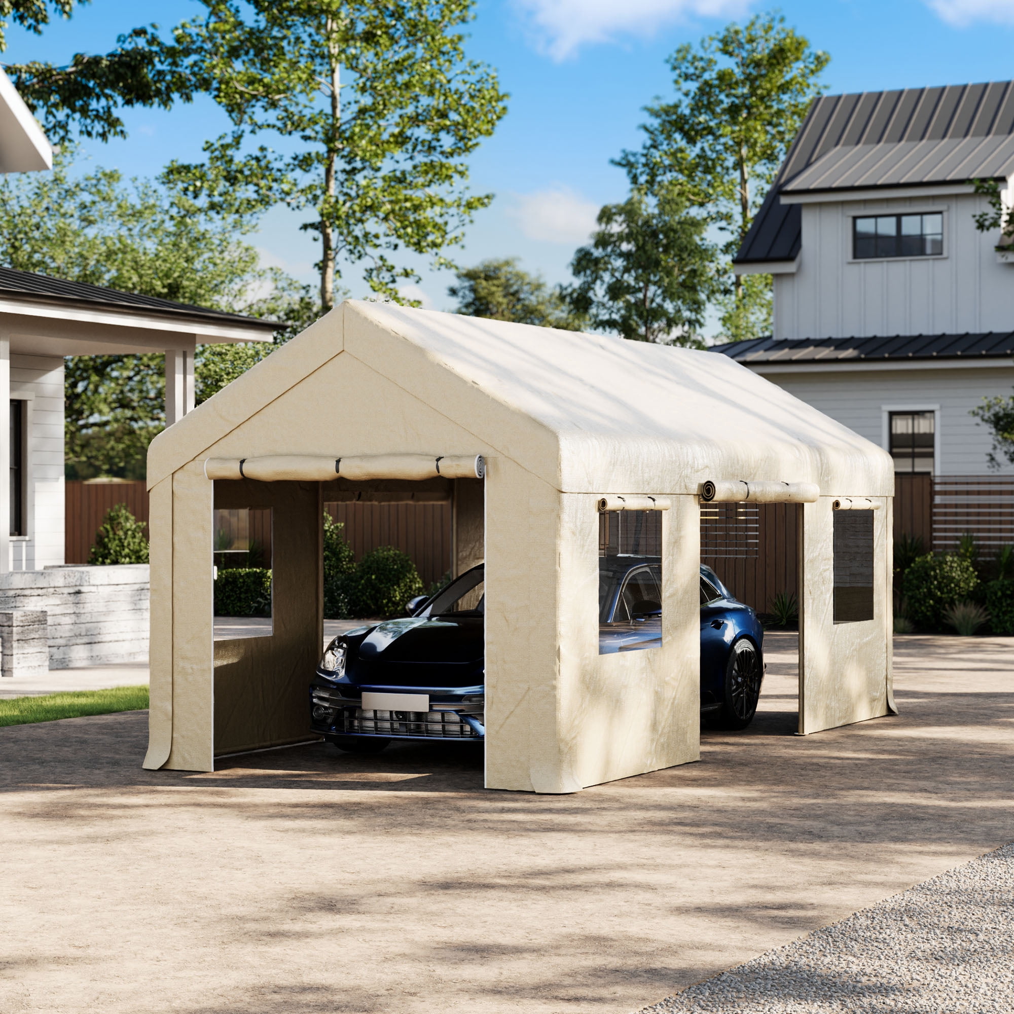 MOALCOFER 10x20FT Heavy Duty Portable Carport with Side-Opening Door,All-Weather Car Canopy Garage with Waterproof UV-Resistant Cover