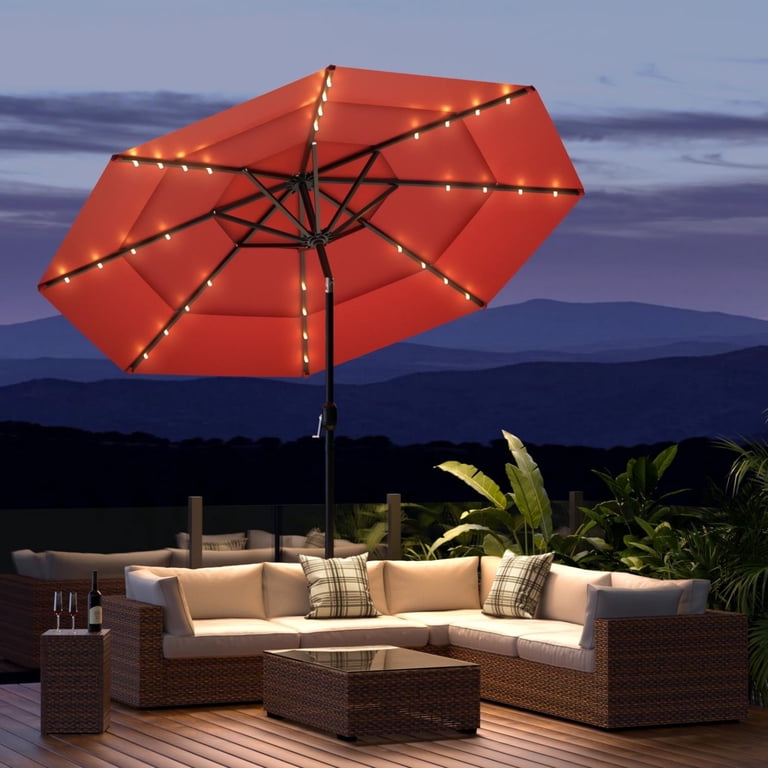 MOALCOFER 11FT Solar LED Patio Umbrella,3-Tier Market Umbrella With Push  Button Tilt for Pool & Backyard