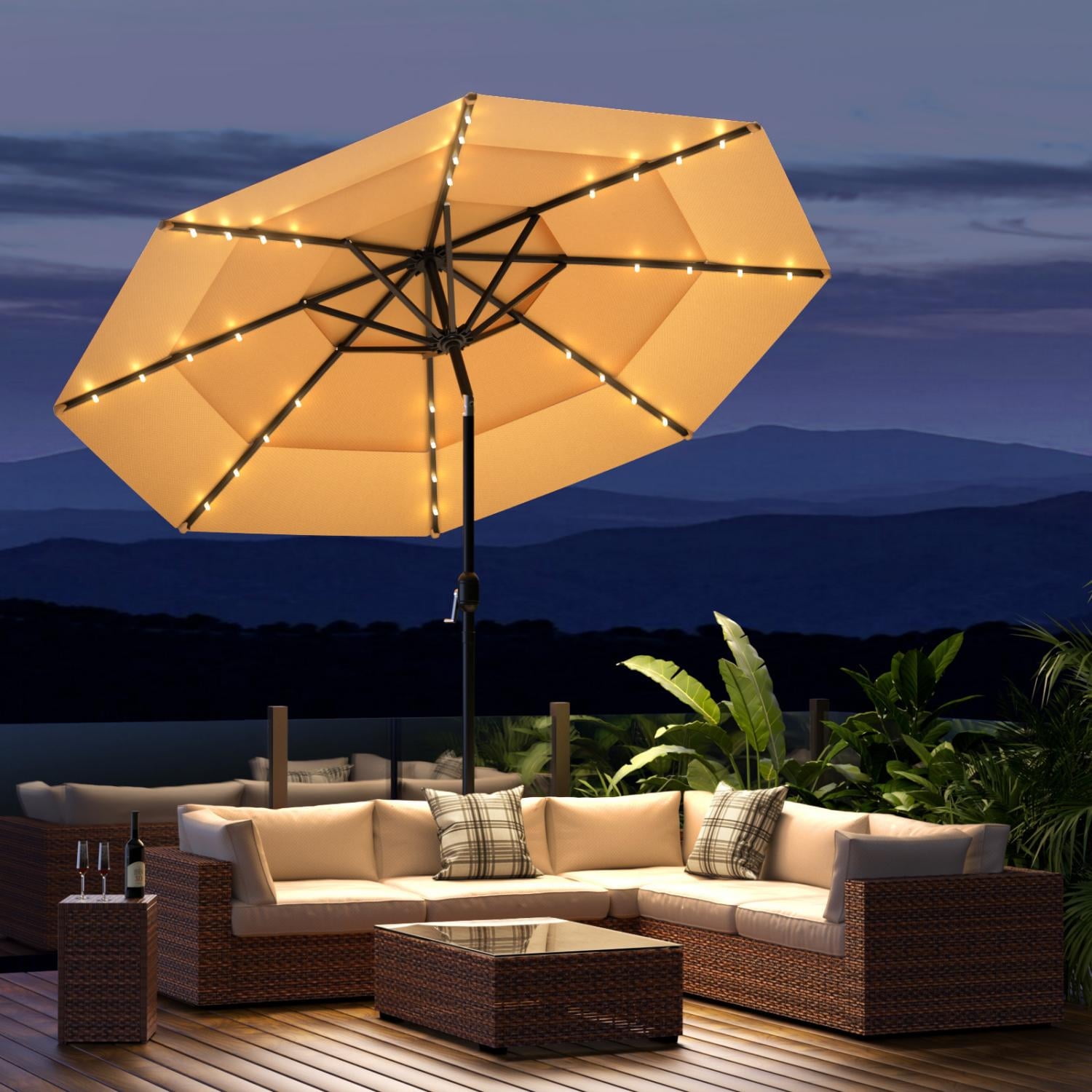 11 ft patio umbrellas Safavieh Venice 11' Round Crank Umbrella, White/Black
