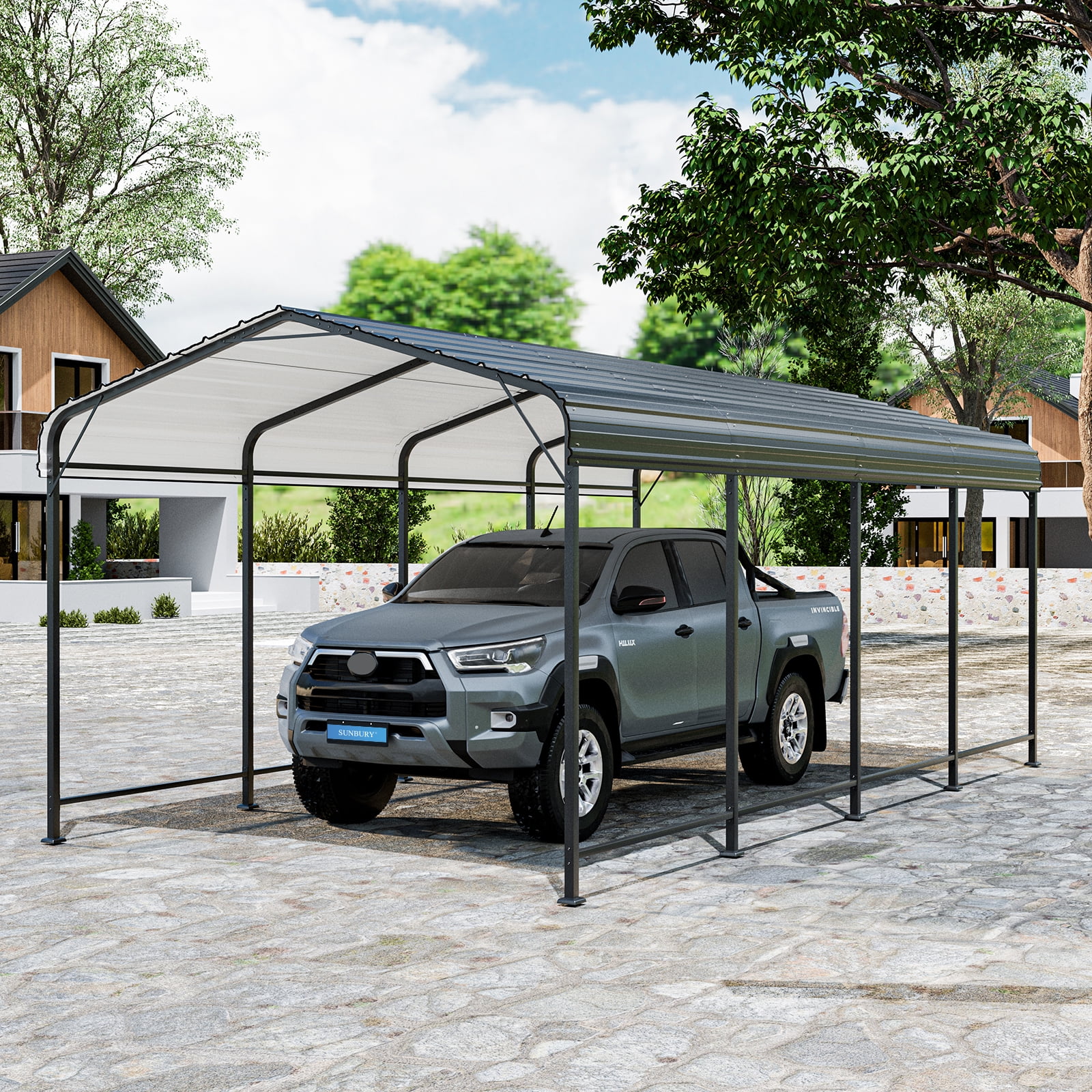 MOALCOFER 12''x20''Heavy Duty Metal Carport with Galvanized Steel Roof,Outdoor Steel Carport for Car, Boats and Truck