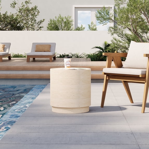 MOALCOFER Small Round Outdoor Side Table,Lightweight Accent Patio Side Table with Concrete Finish