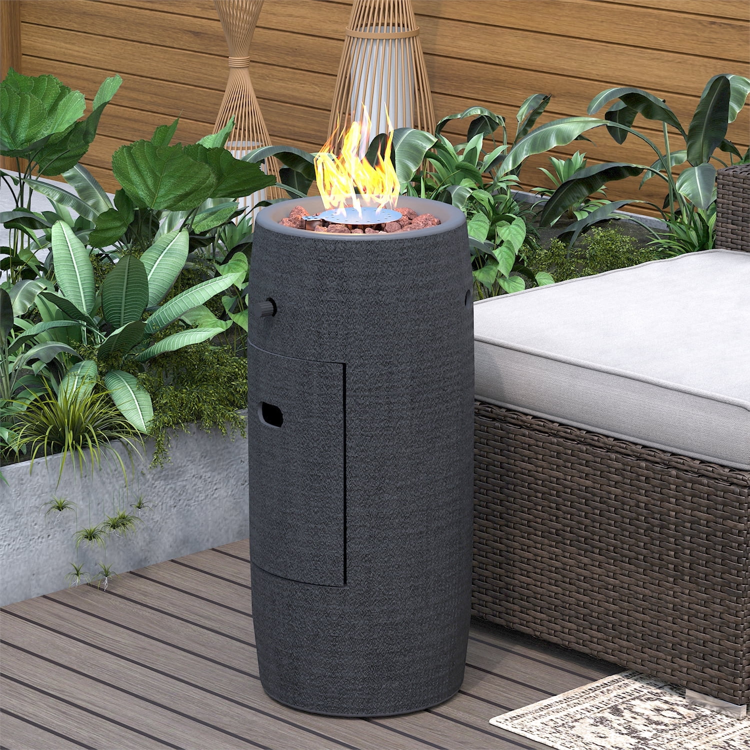 MOALCOFER 15,000 BTU Propane Fire Pit Table,11'' Round Graphite Base, Includes Lava Rocks, Waterproof Cover