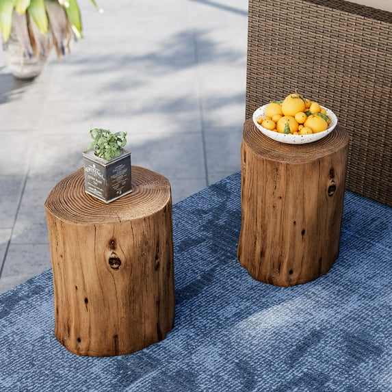 MOALCOFER 16.5" Round Outdoor Side Table,Hand-Painted Faux Wood Accent Side Table for Patio