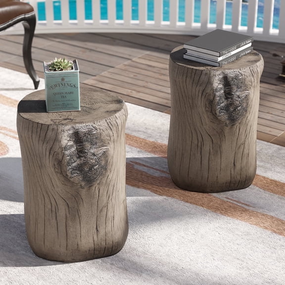 MOALCOFER 16.5" Outdoor 2-Piece Hand-Painted Faux Wood Side Table,Accent Table for Patio
