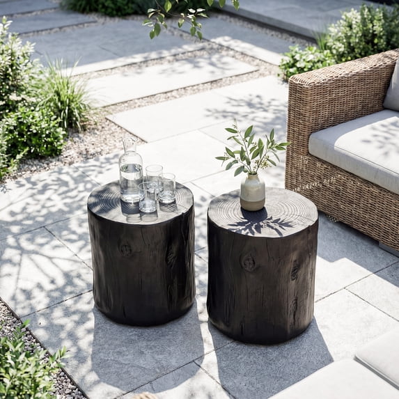 MOALCOFER 16.5" Outdoor Side Table with Faux Wooden Grain,Black Small Accent Side Table