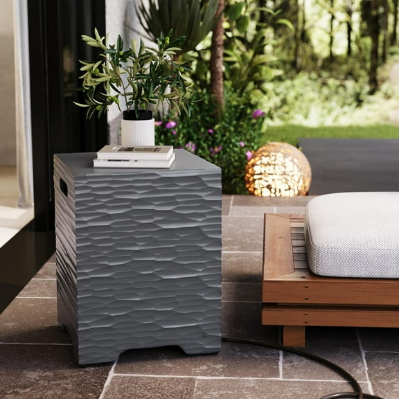 MOALCOFER 16''Outdoor Hideaway Tank Table for Gas Fire Pits, Hides Standard 20lb Propane Tank Cover (Gray)