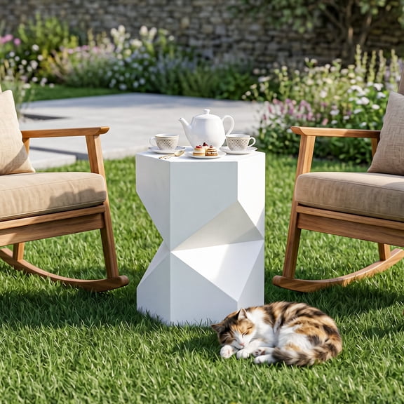 MOALCOFER 18"H Hexagonal Side Table, Magnesium Oxide Modern Waterproof UV Resistant End Table for Patio Garden Living Room, White