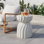 MOALCOFER 19" Concrete Outdoor Side Table,Round Lightweight Patio Accent Table,White