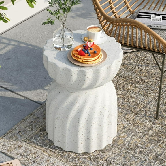 MOALCOFER 19" Lightweight Concrete Outdoor Side Table,Versatile Patio Accent for Living Room & Outdoor Spaces,White