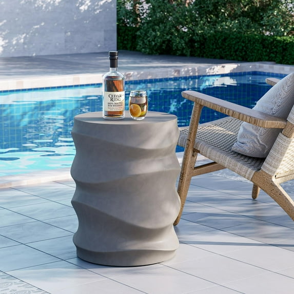 MOALCOFER 18" Concrete Outdoor Side Table Set of 2, Round Accent End Table for Patio, Small Garden Stool or Plant Stand, Indoor/Outdoor Use,Grey