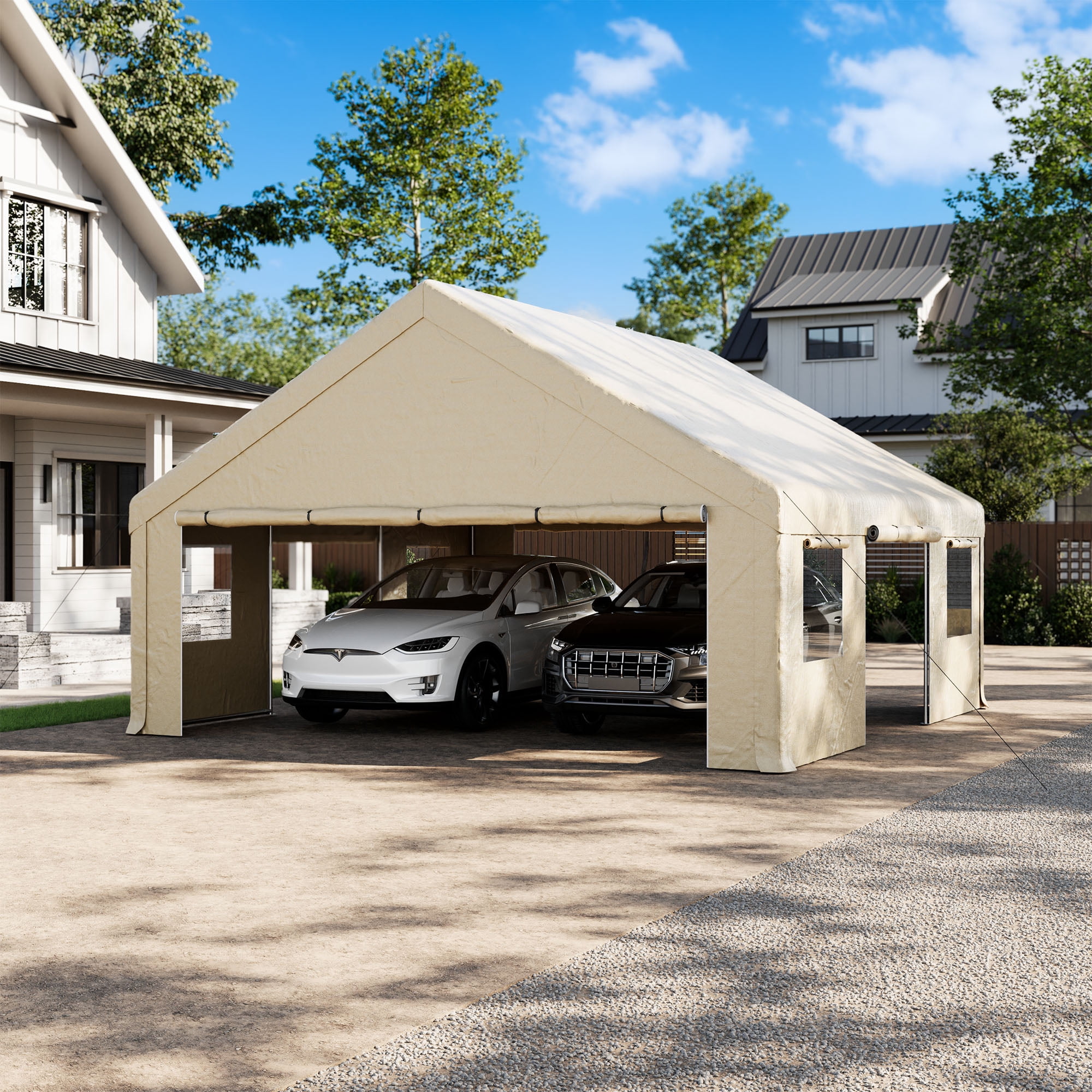 MOALCOFER 20x20FT Heavy Duty Portable Carport Garage,Car Canopy with Roll-up Windows,Sidewalls