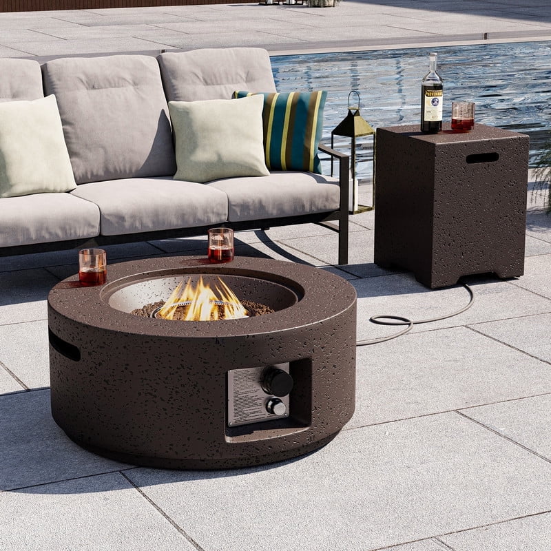 MOALCOFER 28'' Propane Gas Fire Pit with Tank Cover,40,000 BTU Outdoor Fire Pit Lava Rocks&Cover
