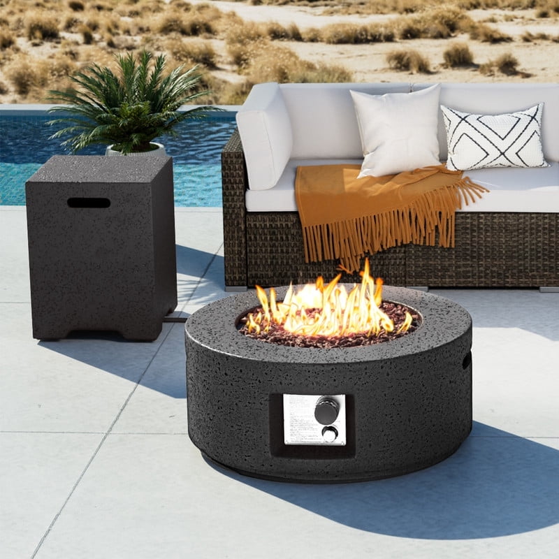 MOALCOFER 28'' Propane Fire Pit with Tank Cover,40,000 BTU Outdoor Gas Fire Pit Table Lava Rocks&Cover