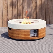 MOALCOFER 28 Round Concrete Fire Pit Table,Dual-Texture Design with Lava Rocks