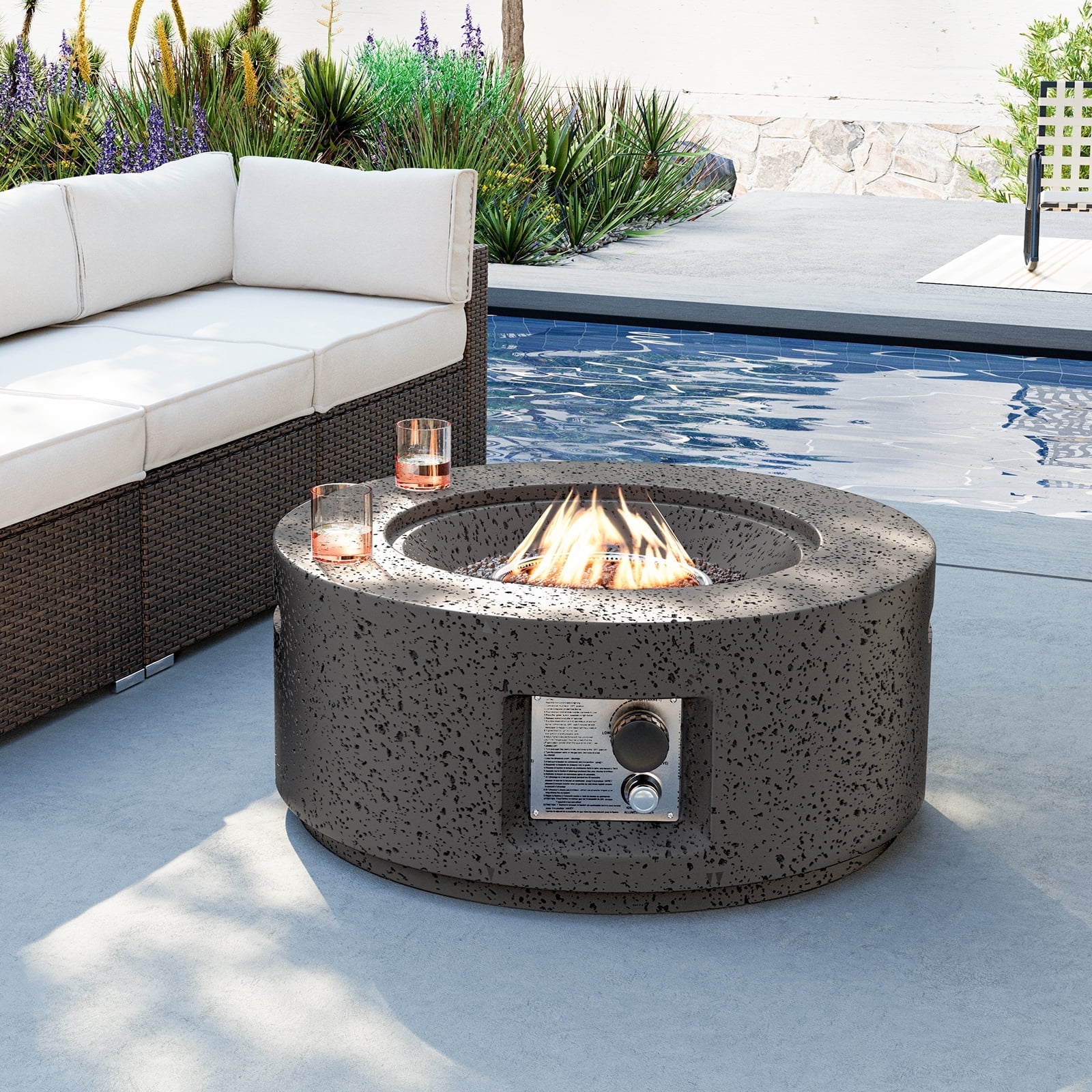 MOALCOFER 28"Round Propane Fire Pit Table,40,000 BTU Stainless Steel Burner Gas Fire Pit with Lava Rocks&Waterproof Cover