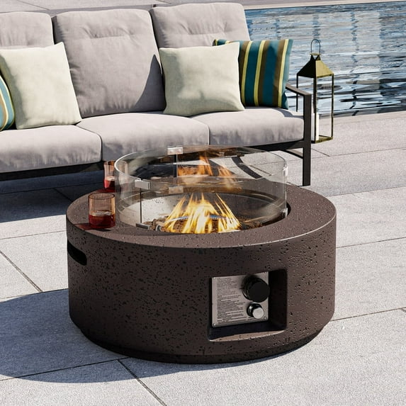 MOALCOFER 28'' Round Propane Fire Pit Outdoor with Wind Guard,40,000 BTU Gas Fire Pit Table Lava Rocks&Cover