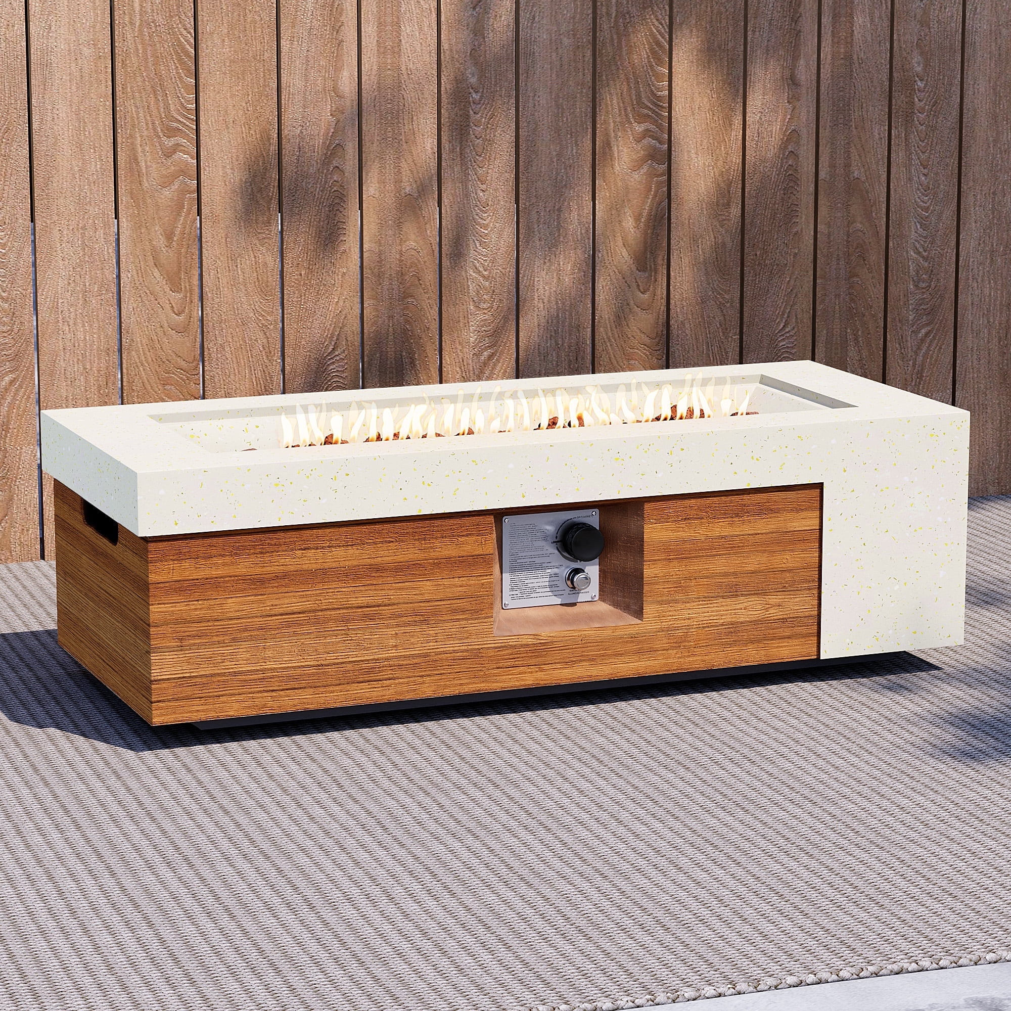 MOALCOFER 42" Rectangle Outdoor Propane Gas Fire Pit Table,Concrete Design with Cover&Lava Rocks