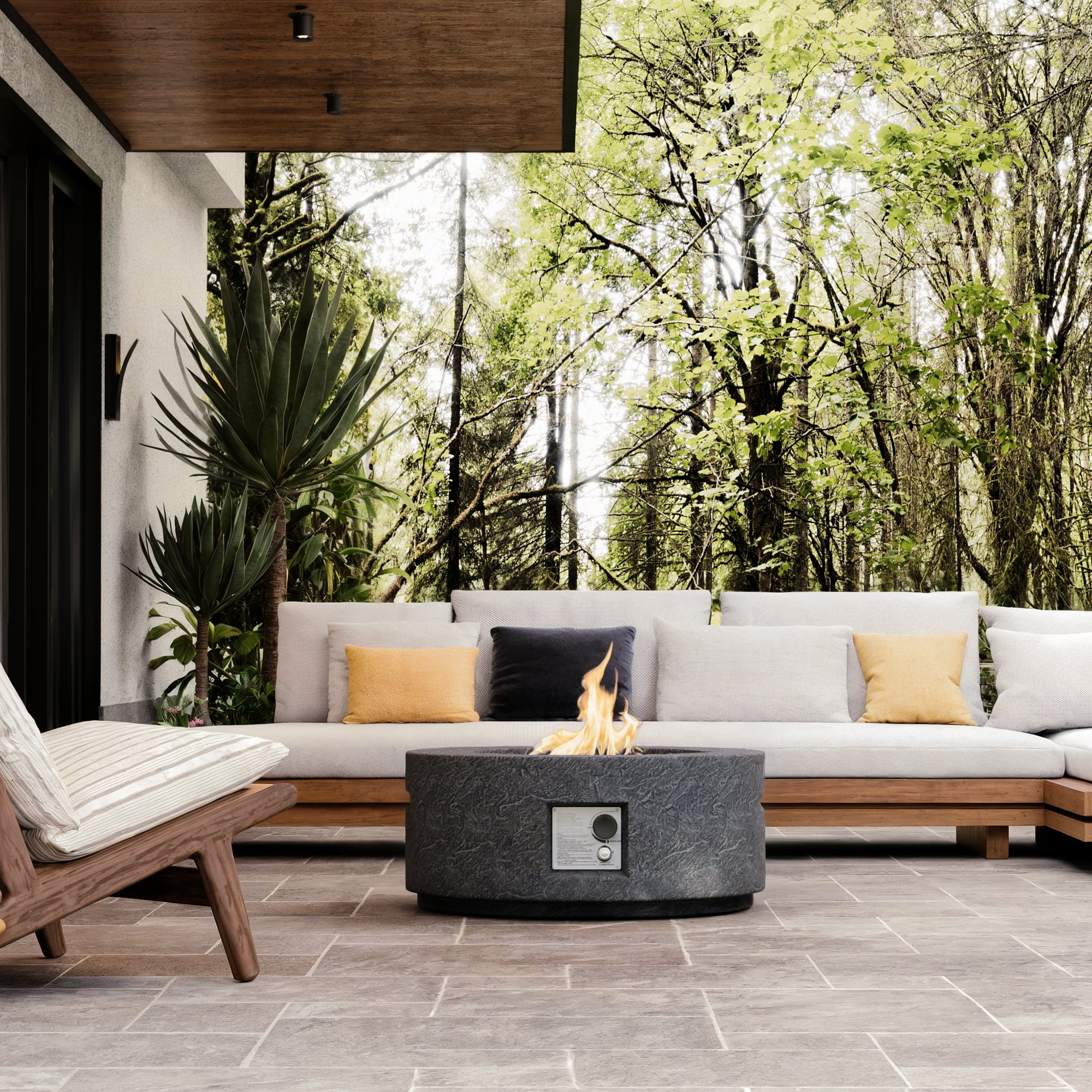 MOALCOFER 28" Square Fire Pit Table,40000 BTU Concrete Fire Pits with Rocks and Rain Cover