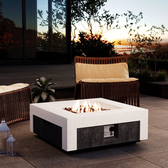 MOALCOFER 28" Square Propane Fire Pit Table,Outdoor Fire Pit Table for Balconies,Small Decks & Patio Lounges, Black & White Dual-Tone Design