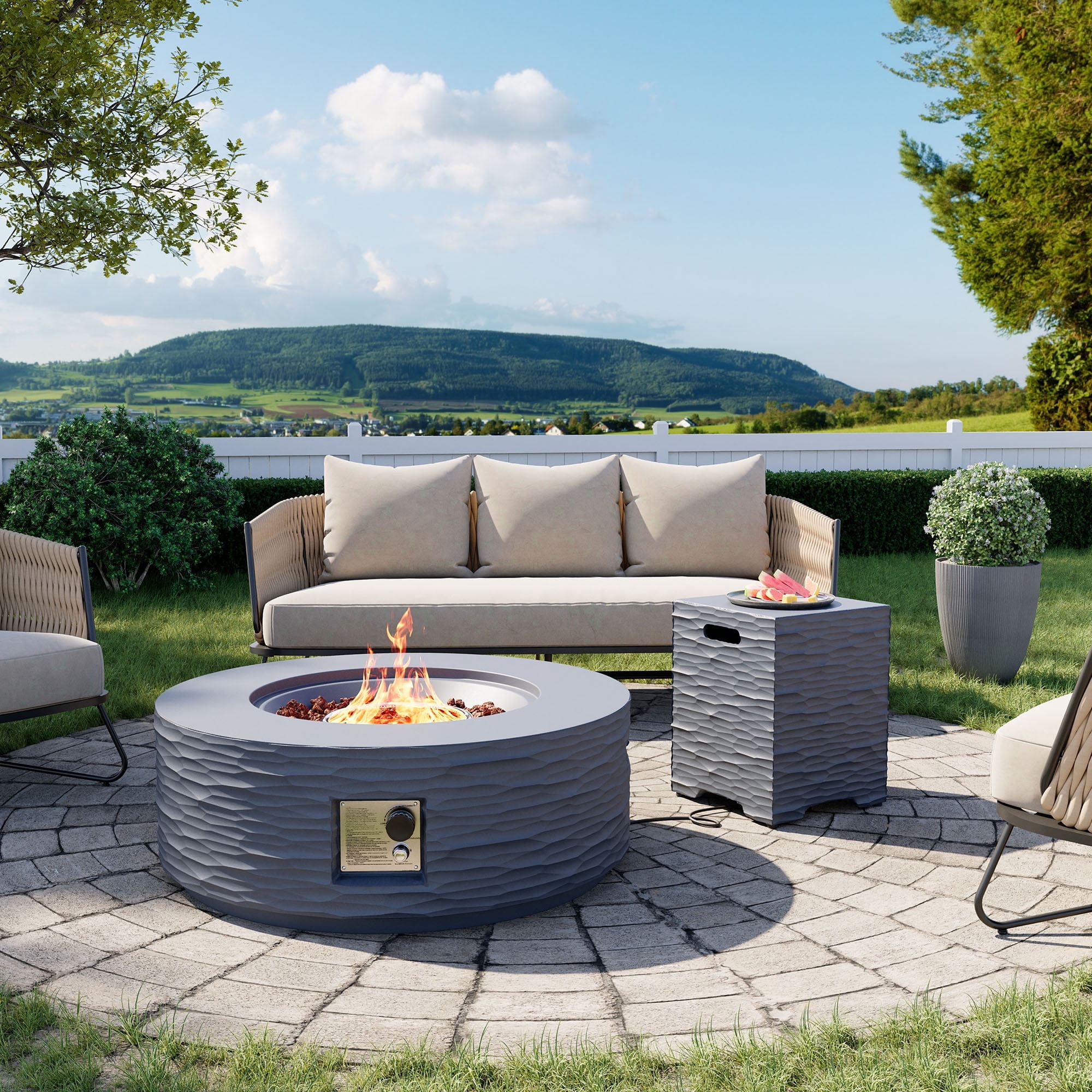 MOALCOFER 35" Outdoor Propane Fire Pit Table with Tank Cover,Water Ripple Design